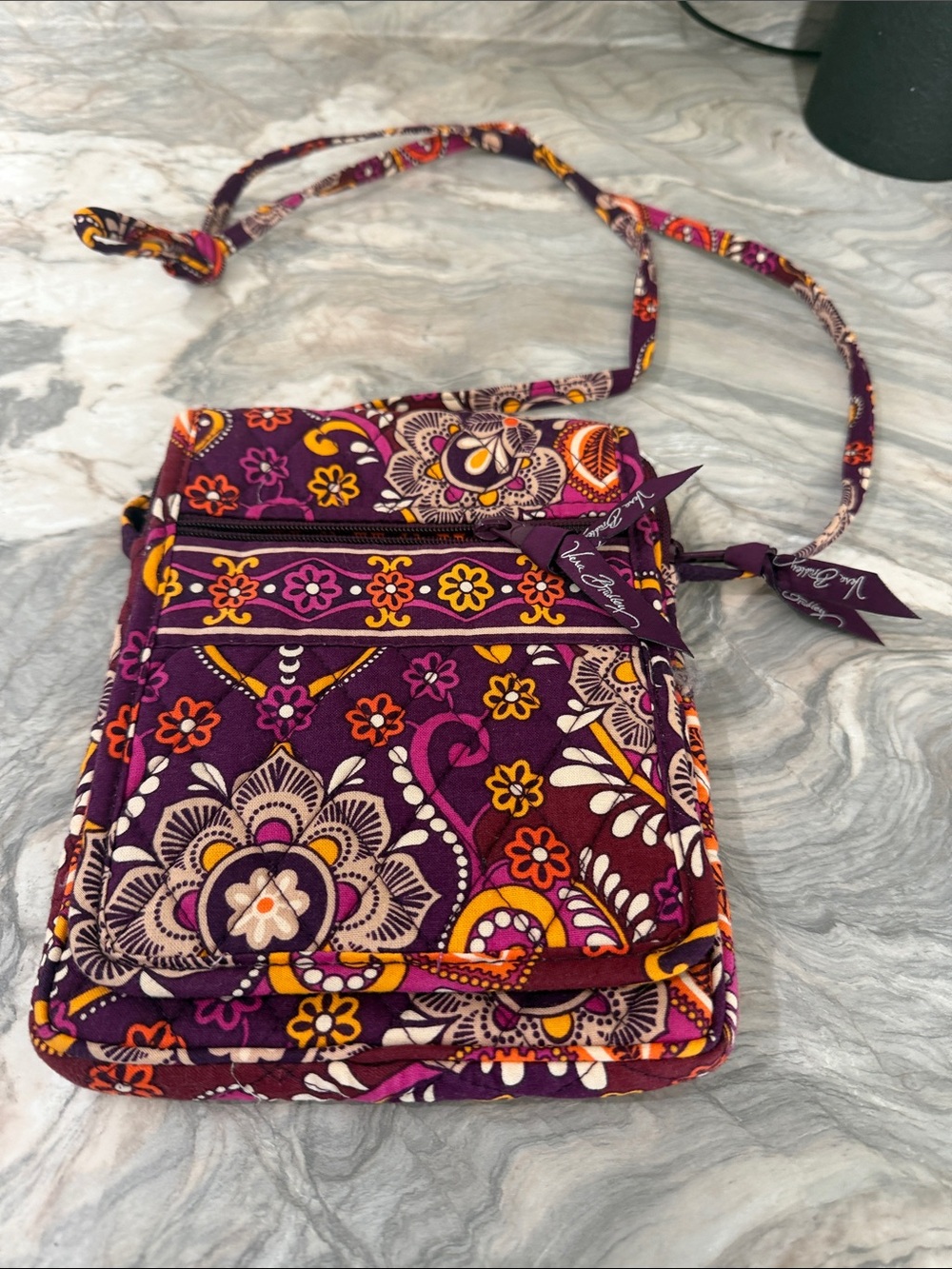 Vera Bradley Purple Floral Paisley Crossbody Bag with Orange Accents